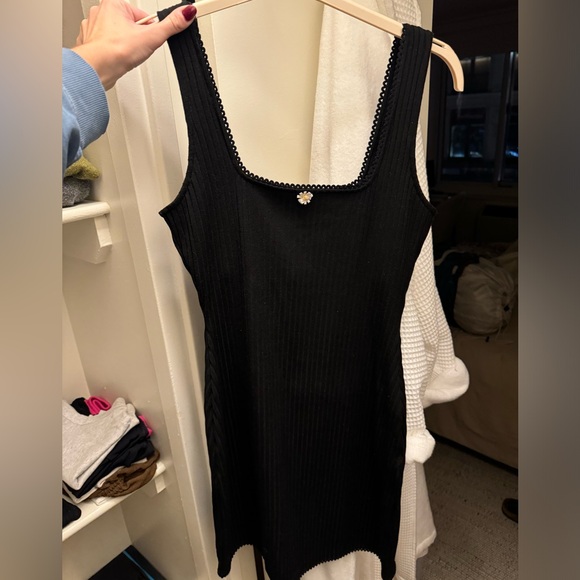 Sold & Striped - Floral-appliquéd Ribbed-knit Mini Dress in black - Picture 2 of 4